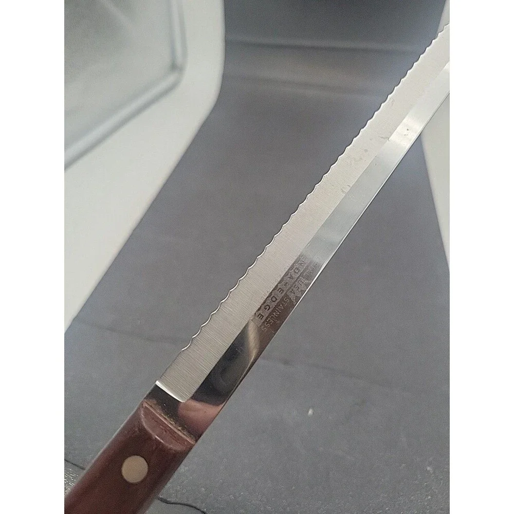 Vtg Imperial USA Wonda Edge Knife Stainless Cutlery Serrated Bread Wood Handle